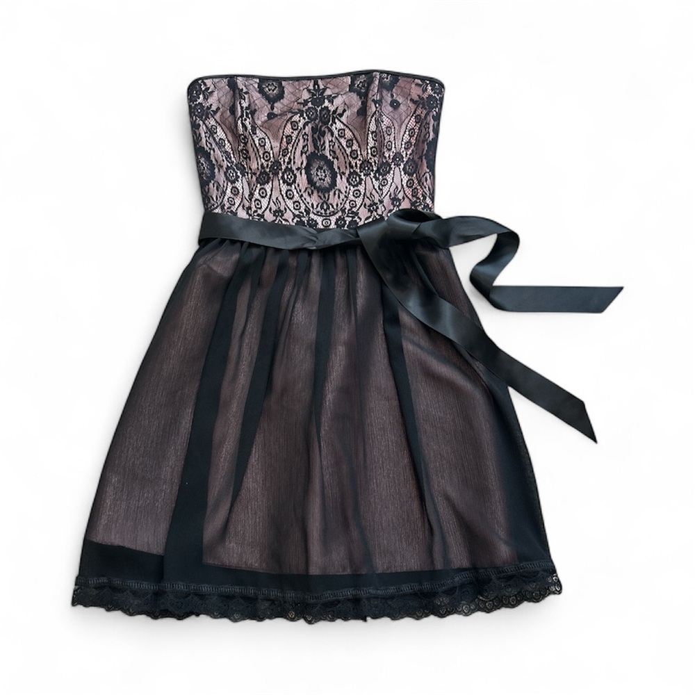Jessica McClintock Pink Black Strapless Dress